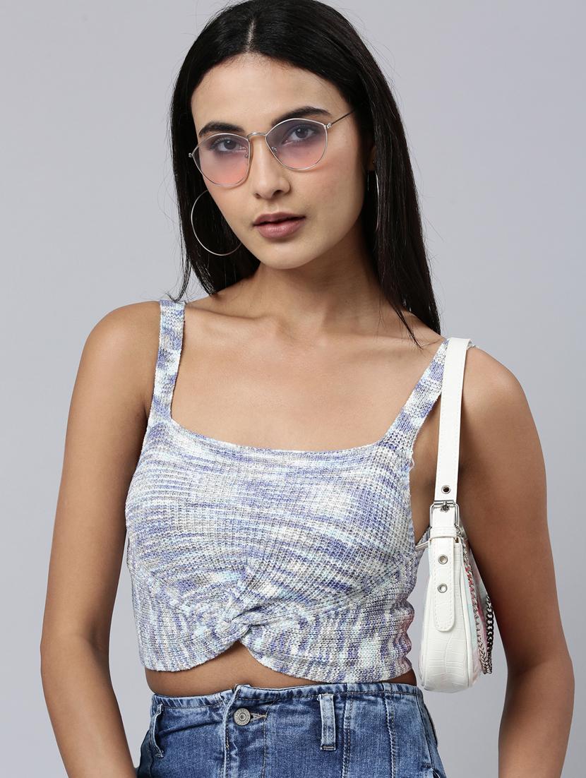 blue self design crop top - 20383148 - Standard Image - 3