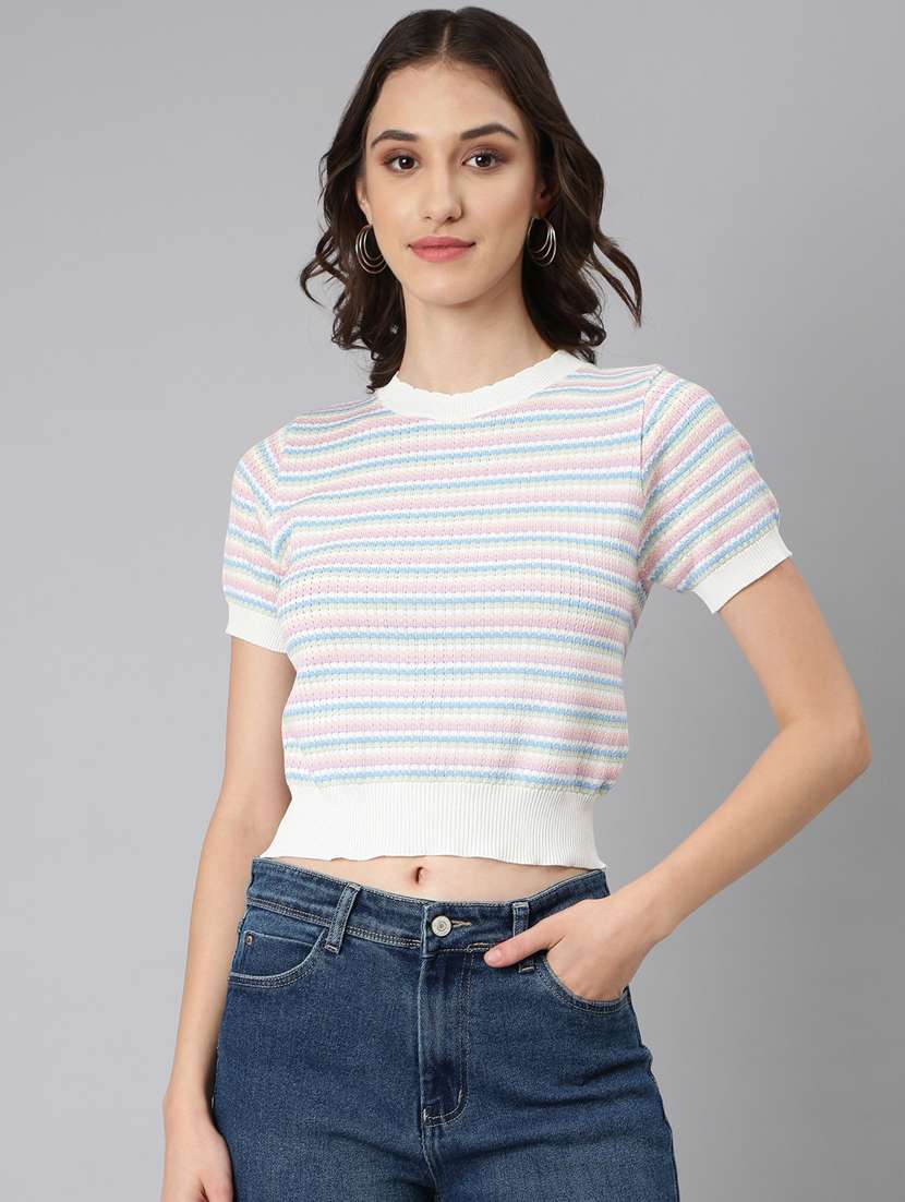 women multi color striped acrylic regular top - 20383150 -  Zoom Image - 0