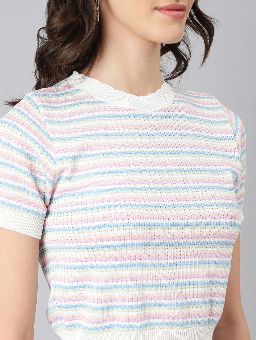 women multi color striped acrylic regular top - 20383150 -  Standard Image - 5