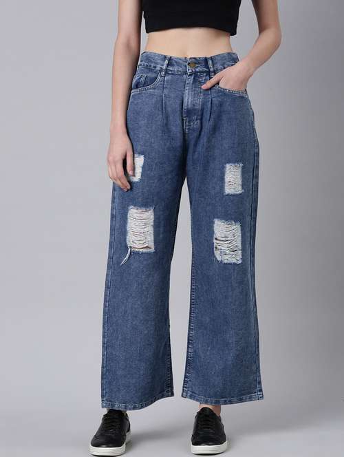 women's distress wide leg jeans - 20383164 -  Standard Image - 0