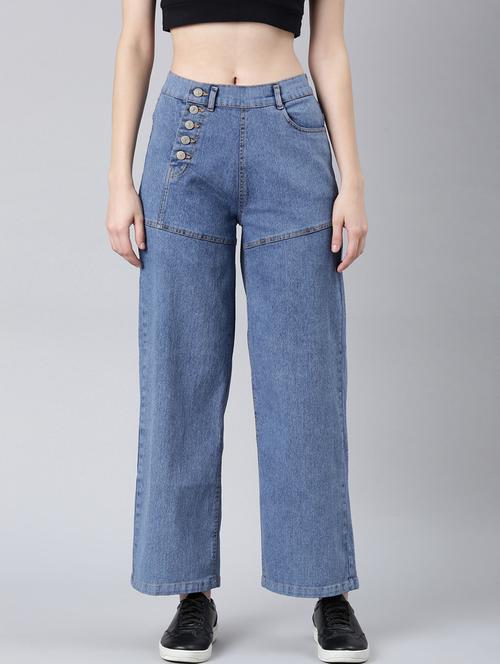 women's plain wide leg jeans - 20383166 - Standard Image - 0