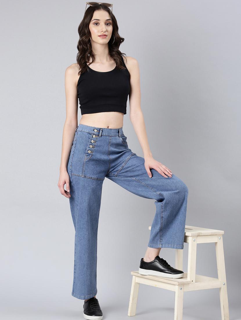 women's plain wide leg jeans - 20383166 - Standard Image - 3