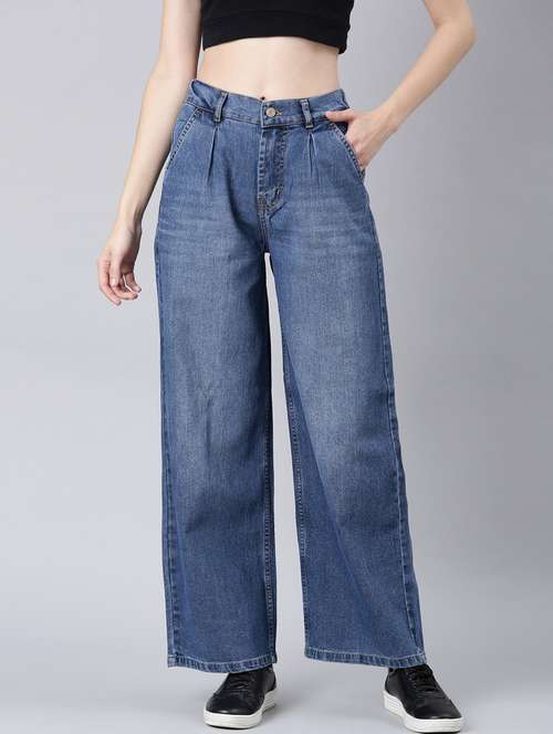 women's plain wide leg jeans - 20383187 - Standard Image - 0