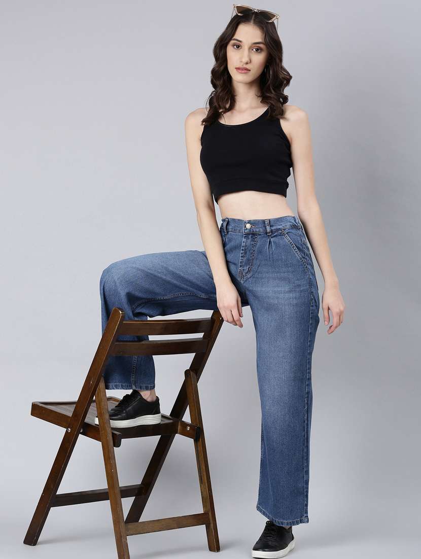 women's plain wide leg jeans - 20383187 - Standard Image - 3