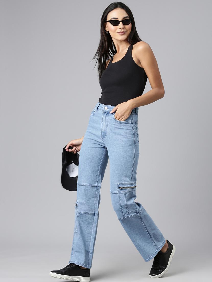 women blue plain cargo jeans - 20383268 - Standard Image - 3