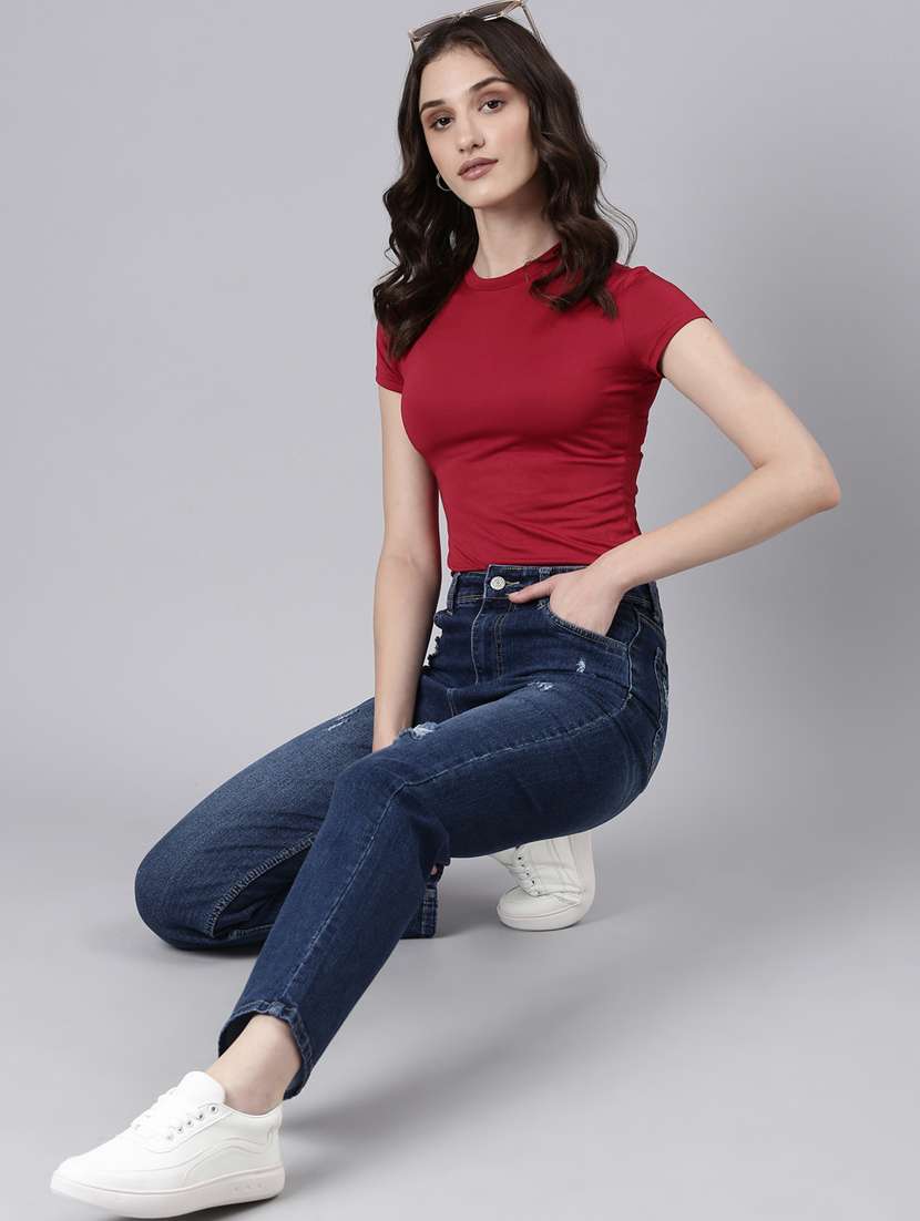 women's distress straight fit jeans - 20383278 - Standard Image - 3