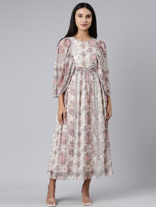 women multi color printed cotton fit & flare dress - 20383286 - Standard Image - 0