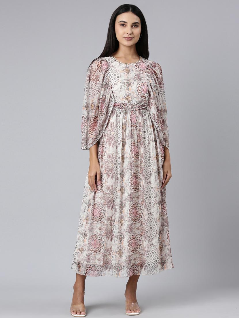 women multi color printed cotton fit & flare dress - 20383286 - Zoom Image - 0