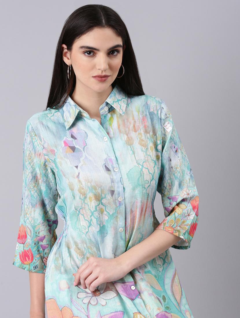 blue floral shirt dress - 20383292 - Standard Image - 3