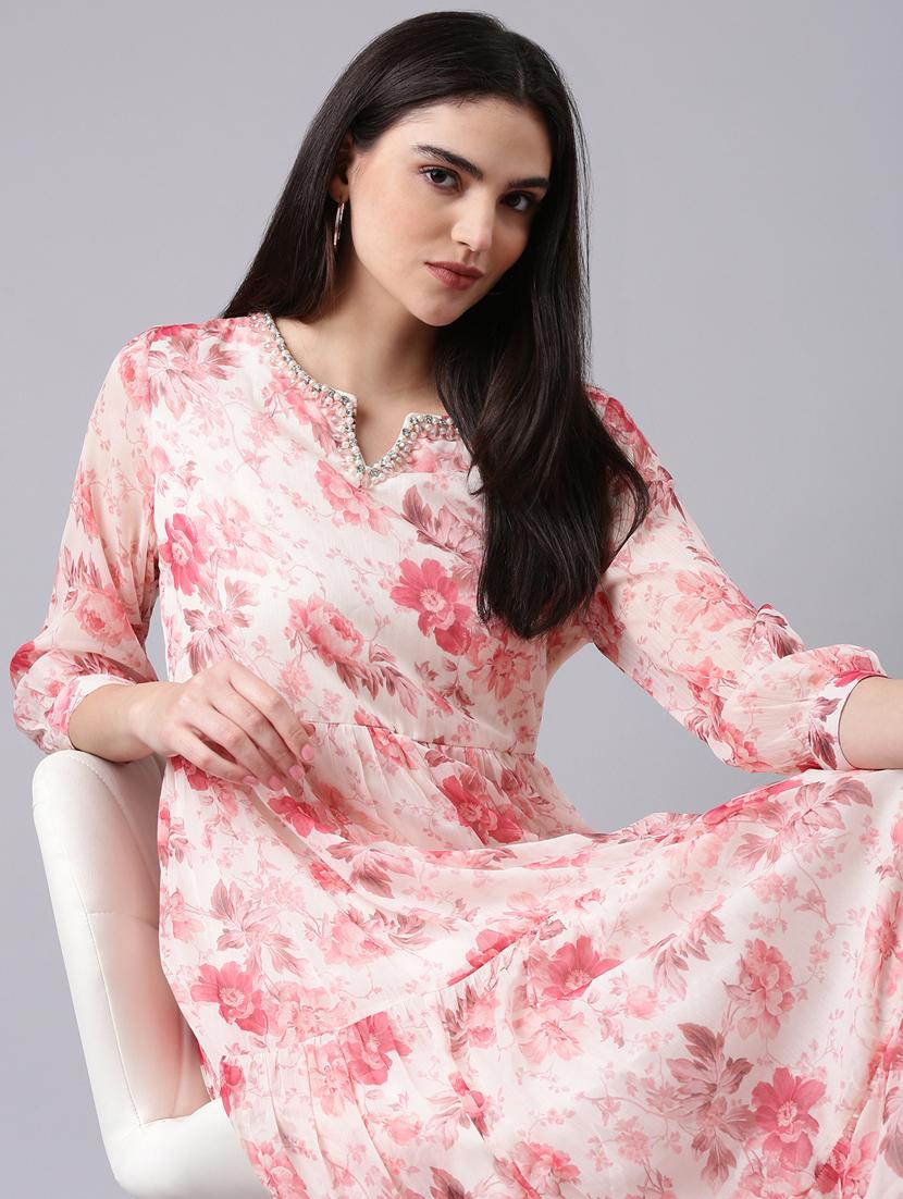 cream floral tiered dress - 20383295 - Standard Image - 3