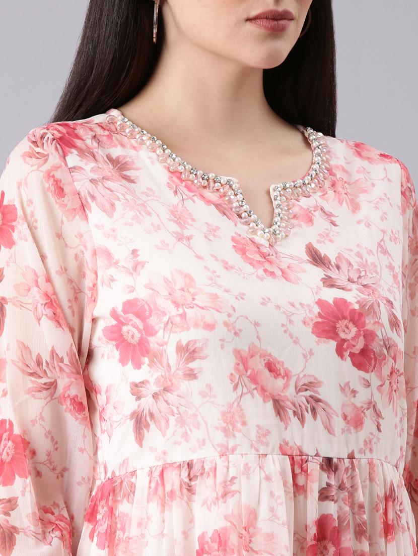 cream floral tiered dress - 20383295 - Standard Image - 5