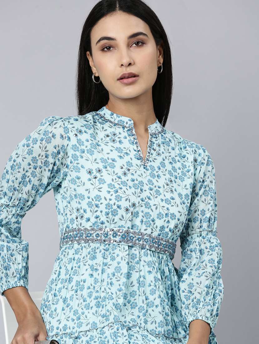 women blue cotton fit & flare dress - 20383296 -  Standard Image - 3