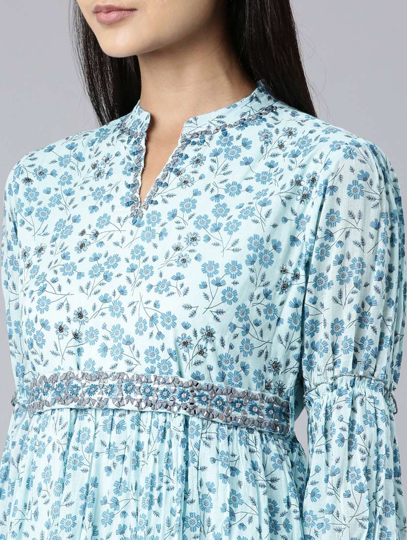 women blue cotton fit & flare dress - 20383296 -  Standard Image - 5