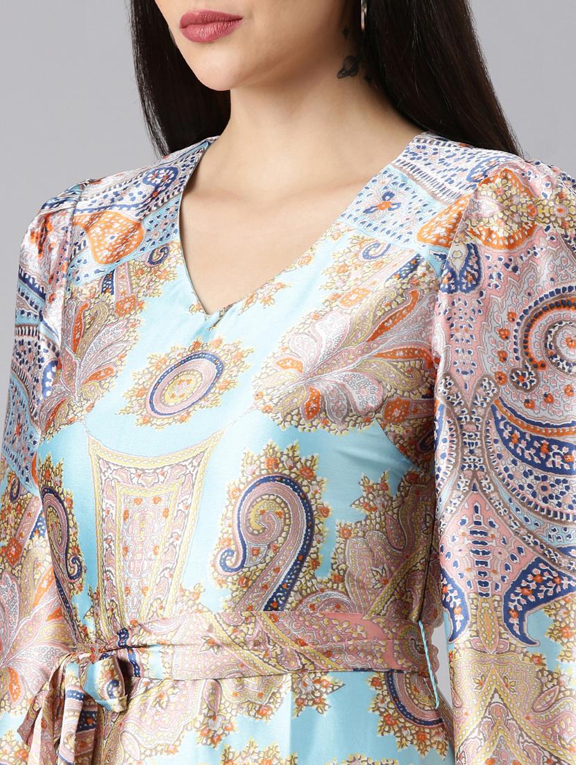 light blue printed a-line dress - 20383301 - Standard Image - 5