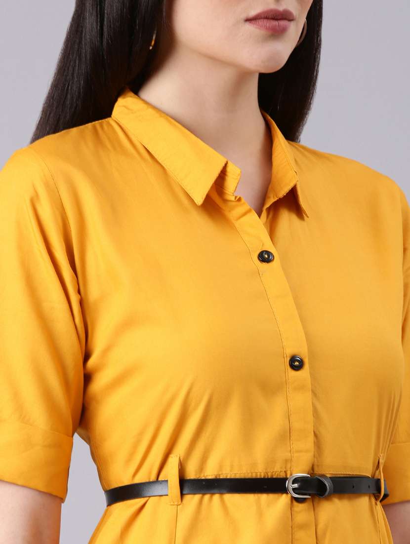 yellow solid shirt dress - 20383307 -  Standard Image - 5