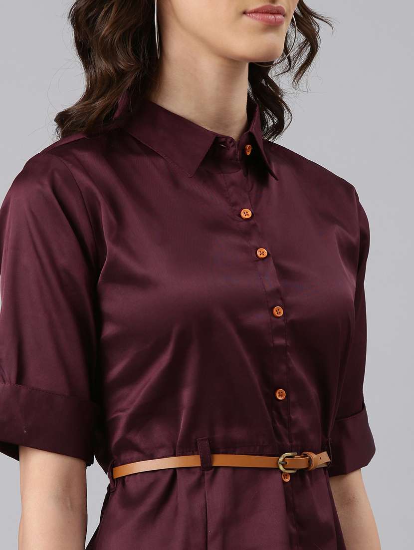burgundy solid shirt dress - 20383311 -  Standard Image - 5