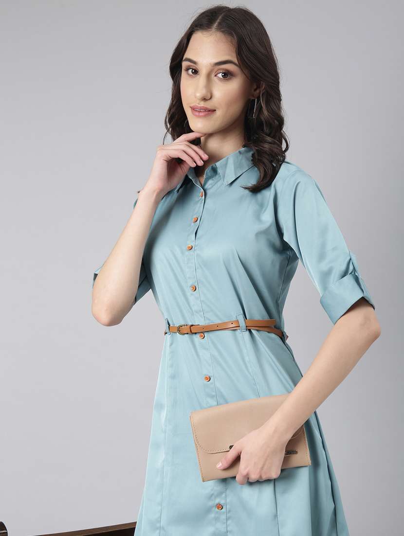 women teal cotton shirt dress - 20383312 -  Standard Image - 3