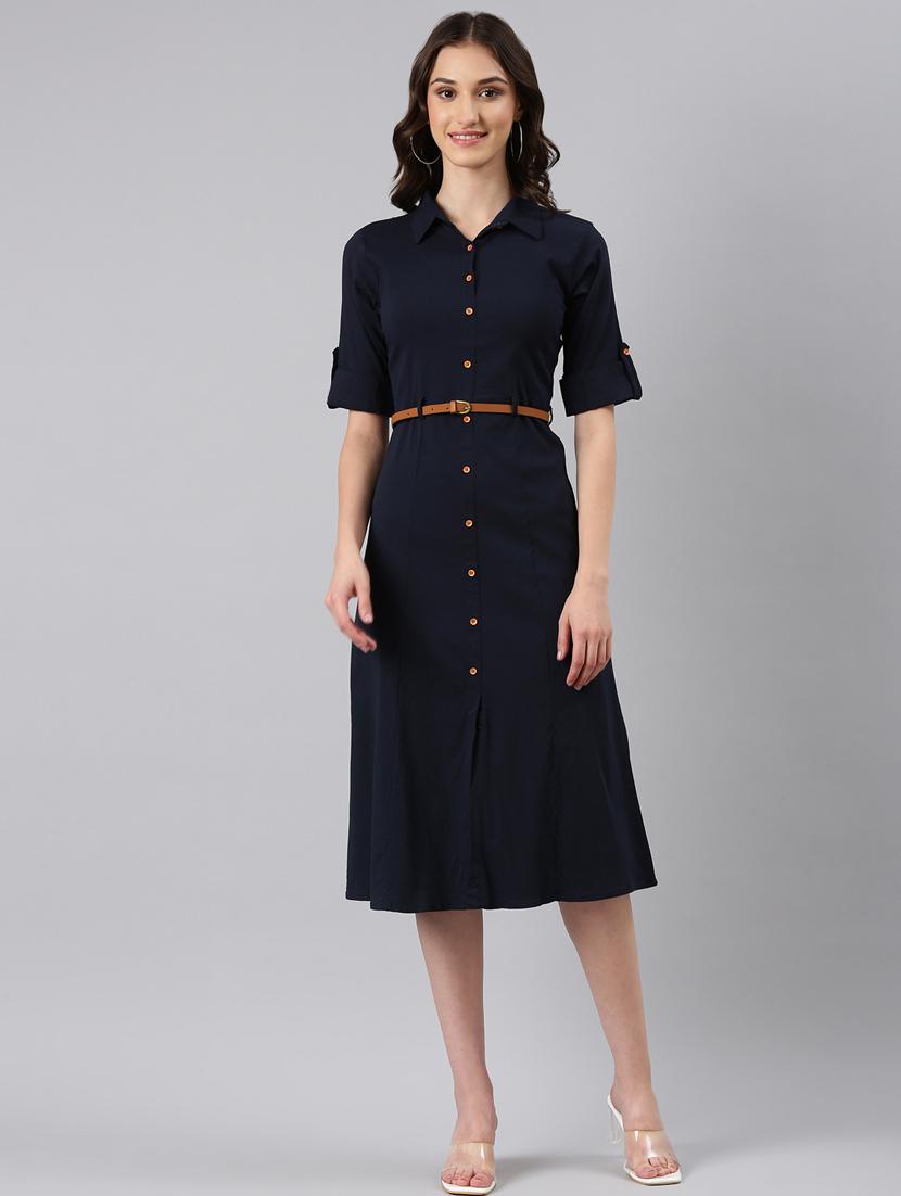 navy blue solid shirt dress - 20383313 -  Zoom Image - 0