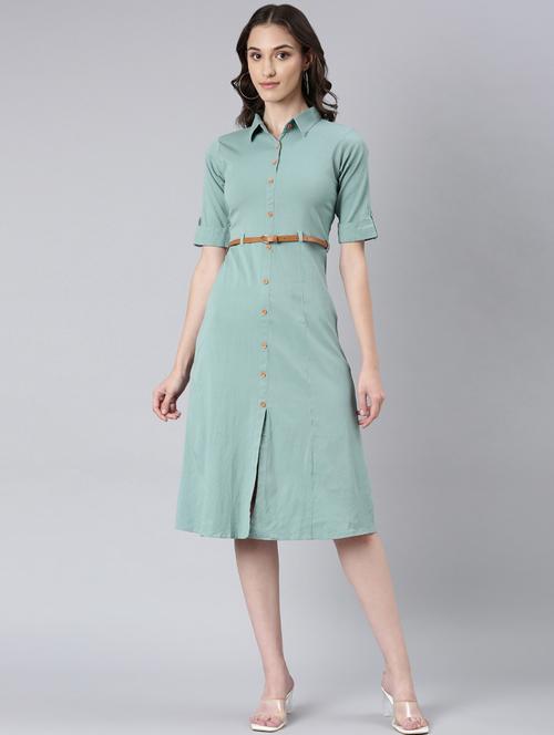 women green cotton shirt dress - 20383314 - Standard Image - 0