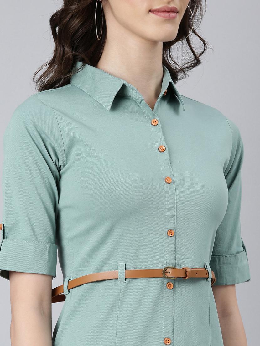 women green cotton shirt dress - 20383314 - Standard Image - 5