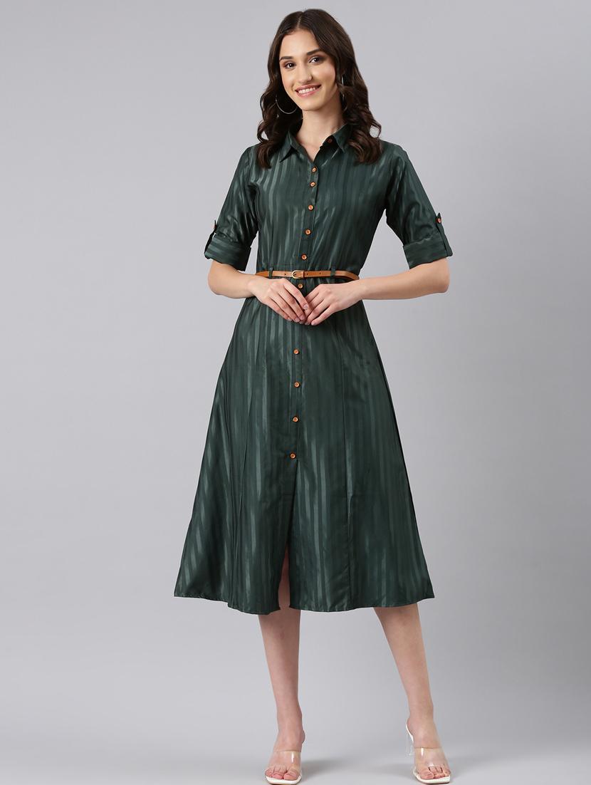 women bottle green georgette shirt dress - 20383318 - Zoom Image - 0