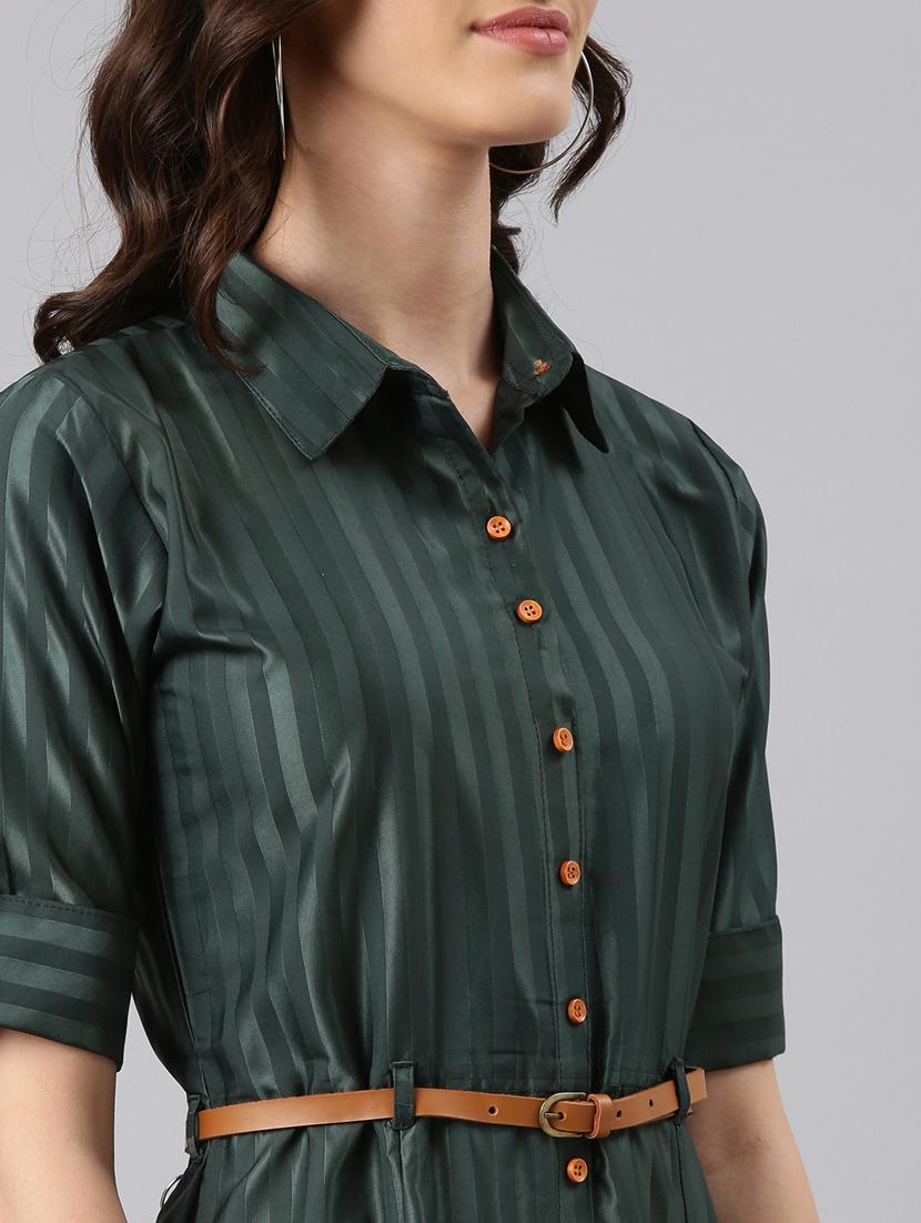 women bottle green georgette shirt dress - 20383318 - Standard Image - 5