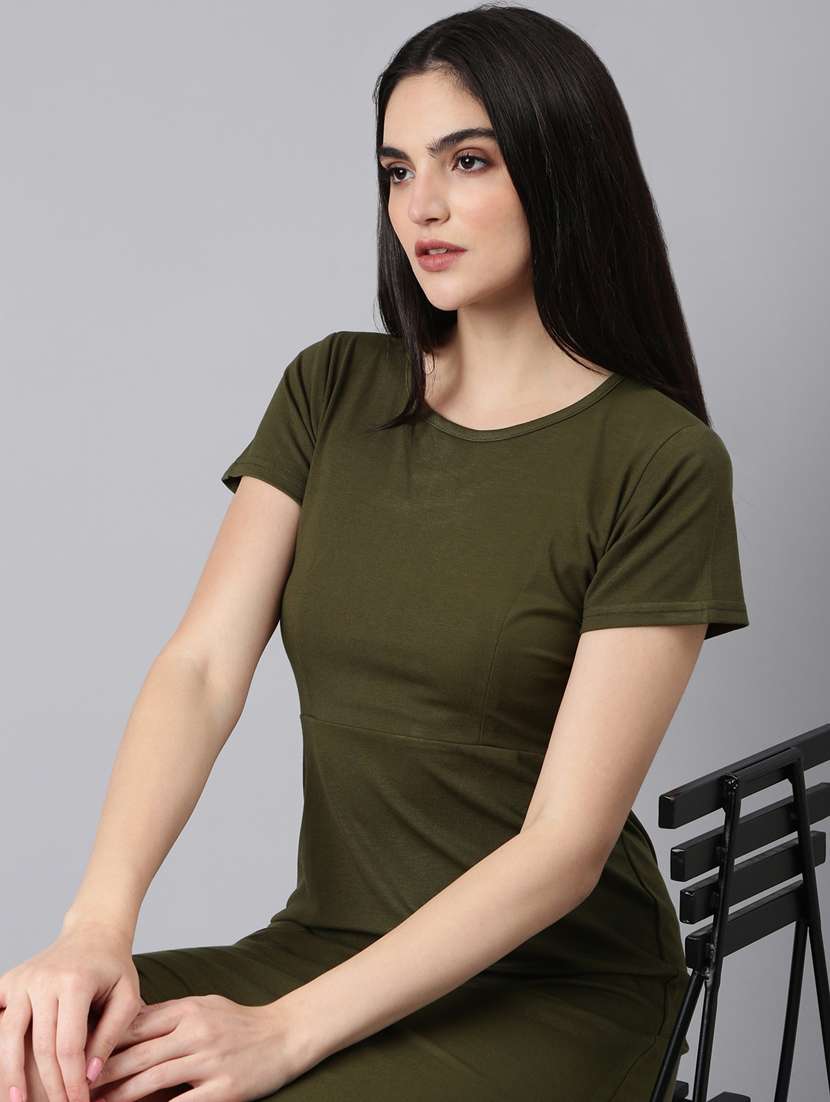 women olive cotton sheath dress - 20383327 - Standard Image - 3