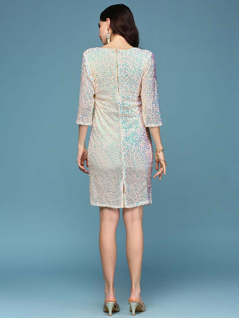 optic white sequin work bodycon dress - 20383329 -  Standard Image - 3