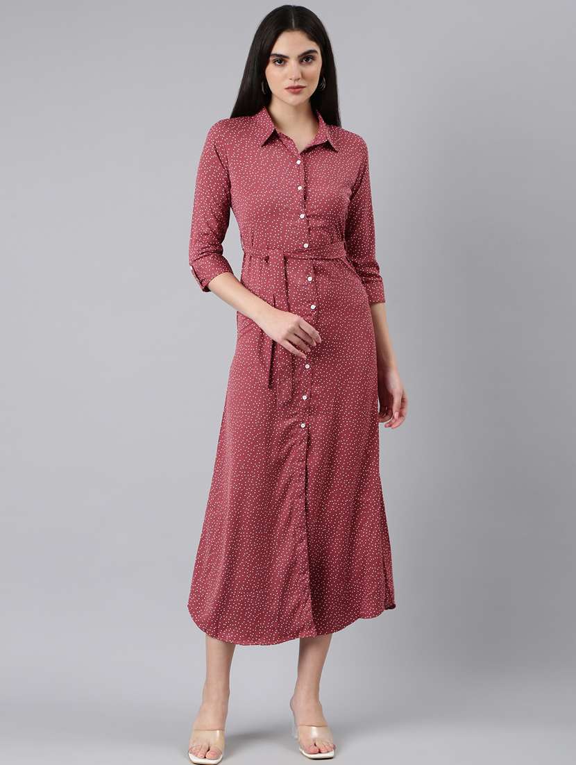 women mauve polka dot cotton shirt dress - 20383341 - Zoom Image - 0