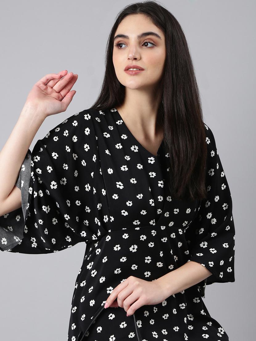 black floral print a-line dress - 20383346 - Standard Image - 3