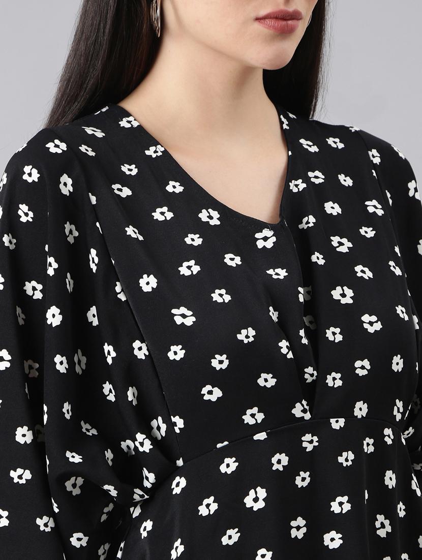 black floral print a-line dress - 20383346 - Standard Image - 5