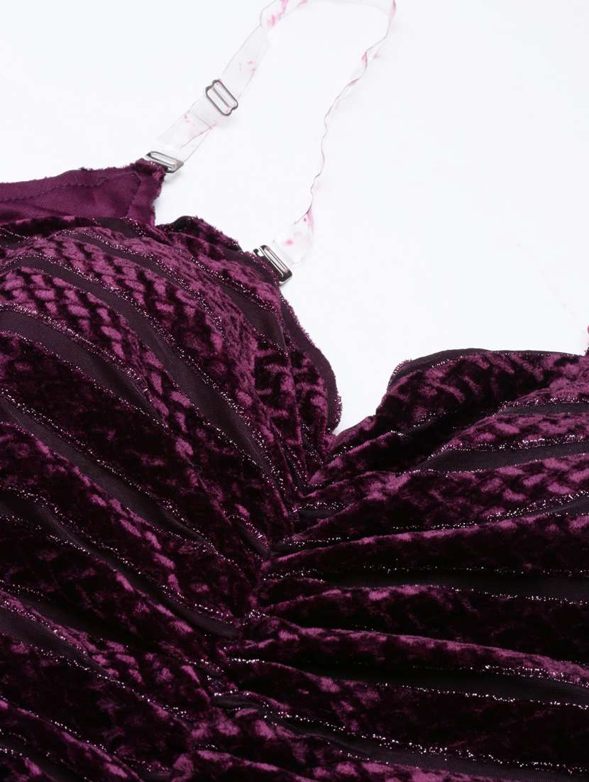 purple self designed shoulder strap bodycon dress - 20383349 - Standard Image - 5