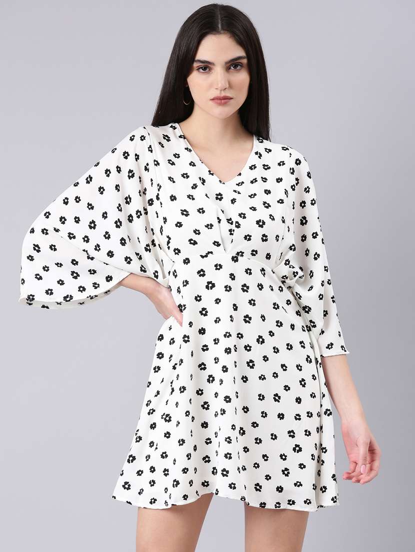 white floral print a-line dress