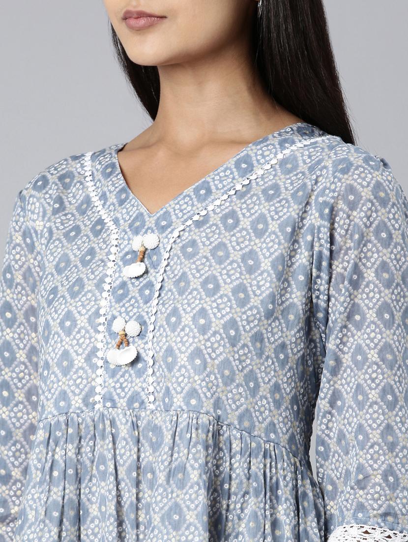 grey bandhani print a-line dress - 20383361 - Standard Image - 5