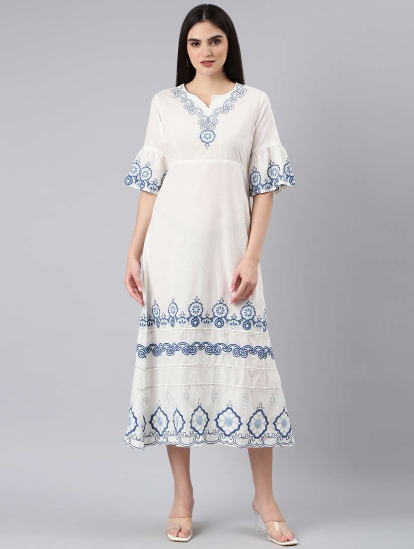 women white cotton a-line dress - 20383362 -  Zoom Image - 0