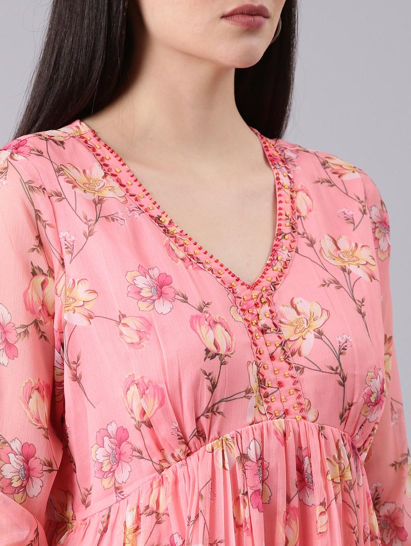 women peach printed cotton empire line dress - 20383363 - Standard Image - 5