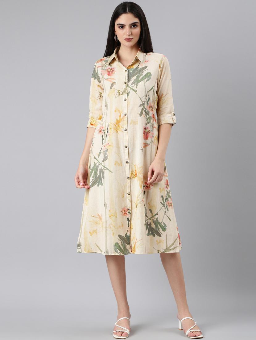 beige floral print shirt dress - 20383366 - Zoom Image - 0