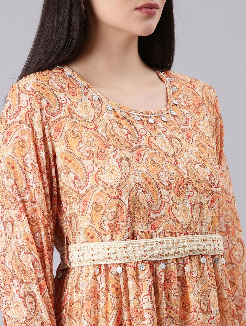 beige paisley print tiered dress - 20383367 - Standard Image - 5