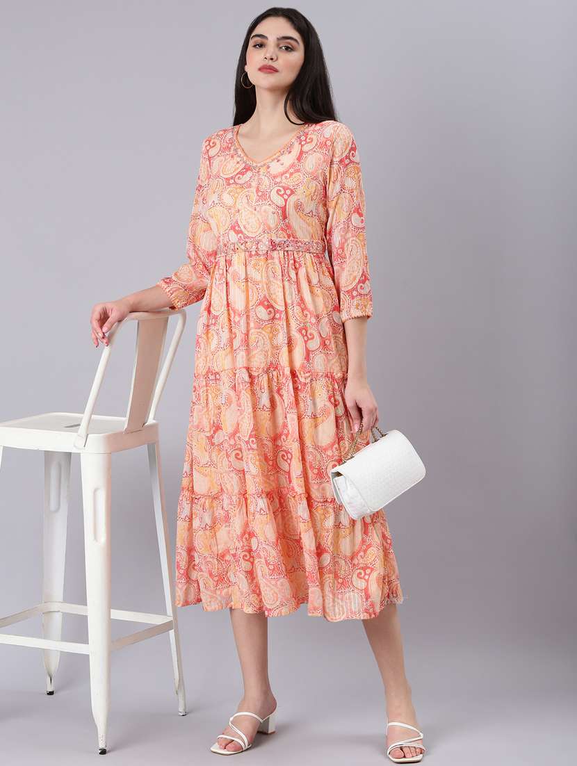 peach paisley print tiered dress - 20383368 - Standard Image - 3
