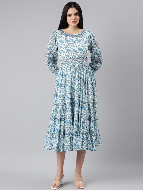 light blue floral tiered dress - 20383369 -  Standard Image - 0
