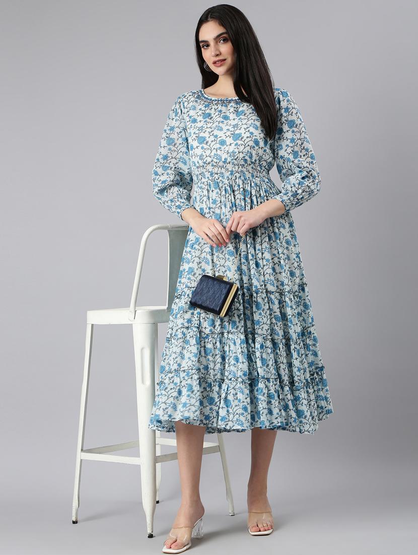 light blue floral tiered dress - 20383369 - Standard Image - 3