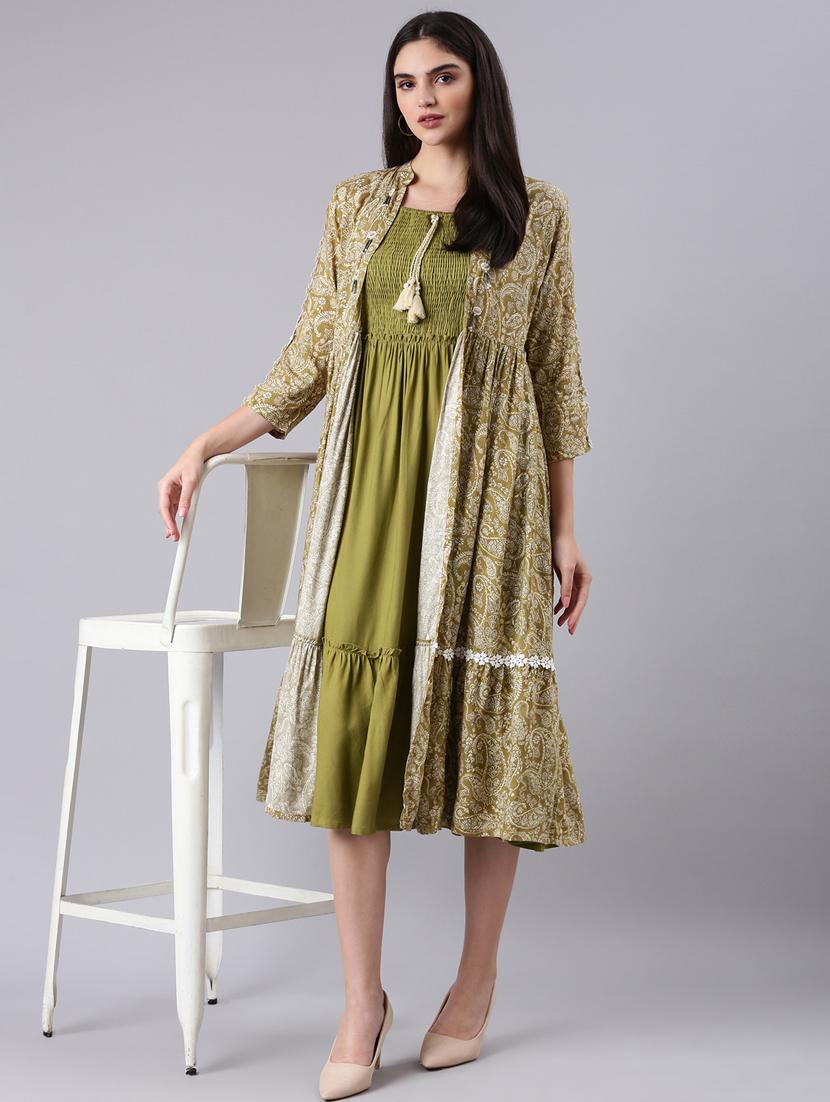 olive pasiley print fit & flare dress - 20383370 - Standard Image - 3