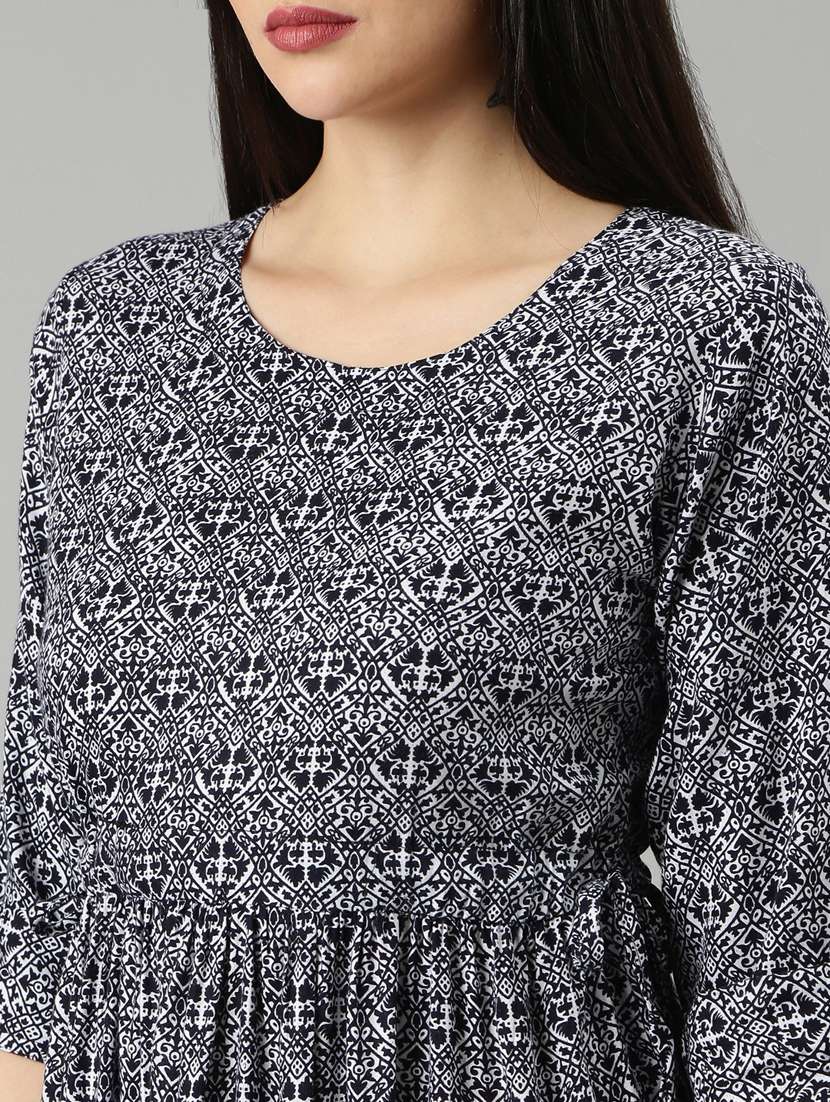 navy blue printed fit & flare dress - 20383372 -  Standard Image - 5