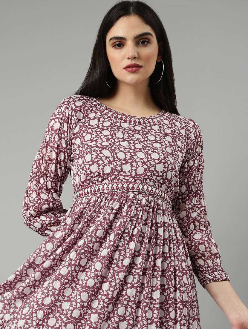 mauve floral tiered dress - 20383373 -  Standard Image - 3