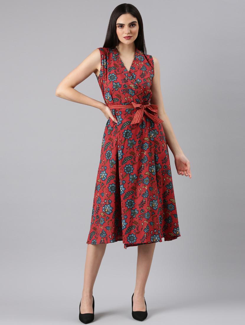 maroon floral wrap dress - 20383376 - Zoom Image - 0