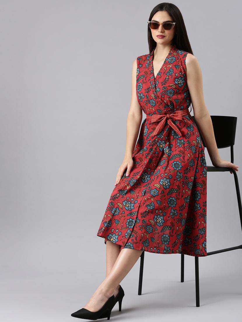 maroon floral wrap dress - 20383376 - Standard Image - 3