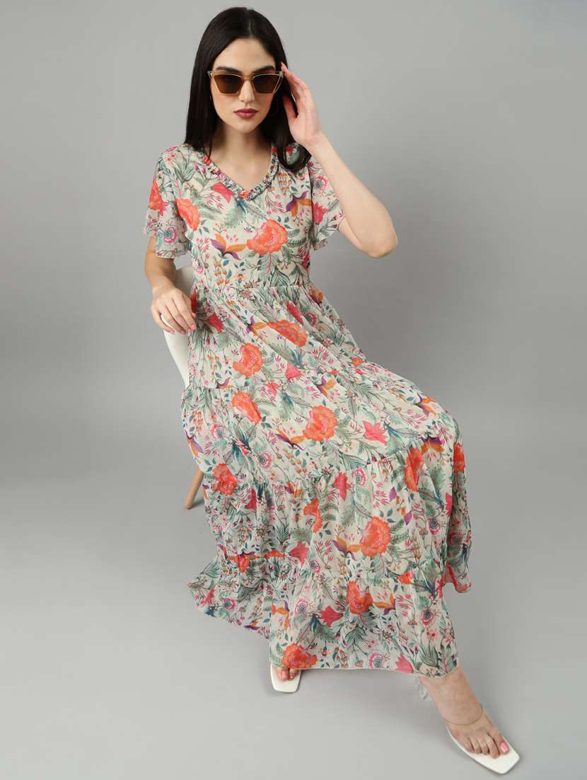 taupe vintage floral fit & flare dress - 20383389 -  Standard Image - 3