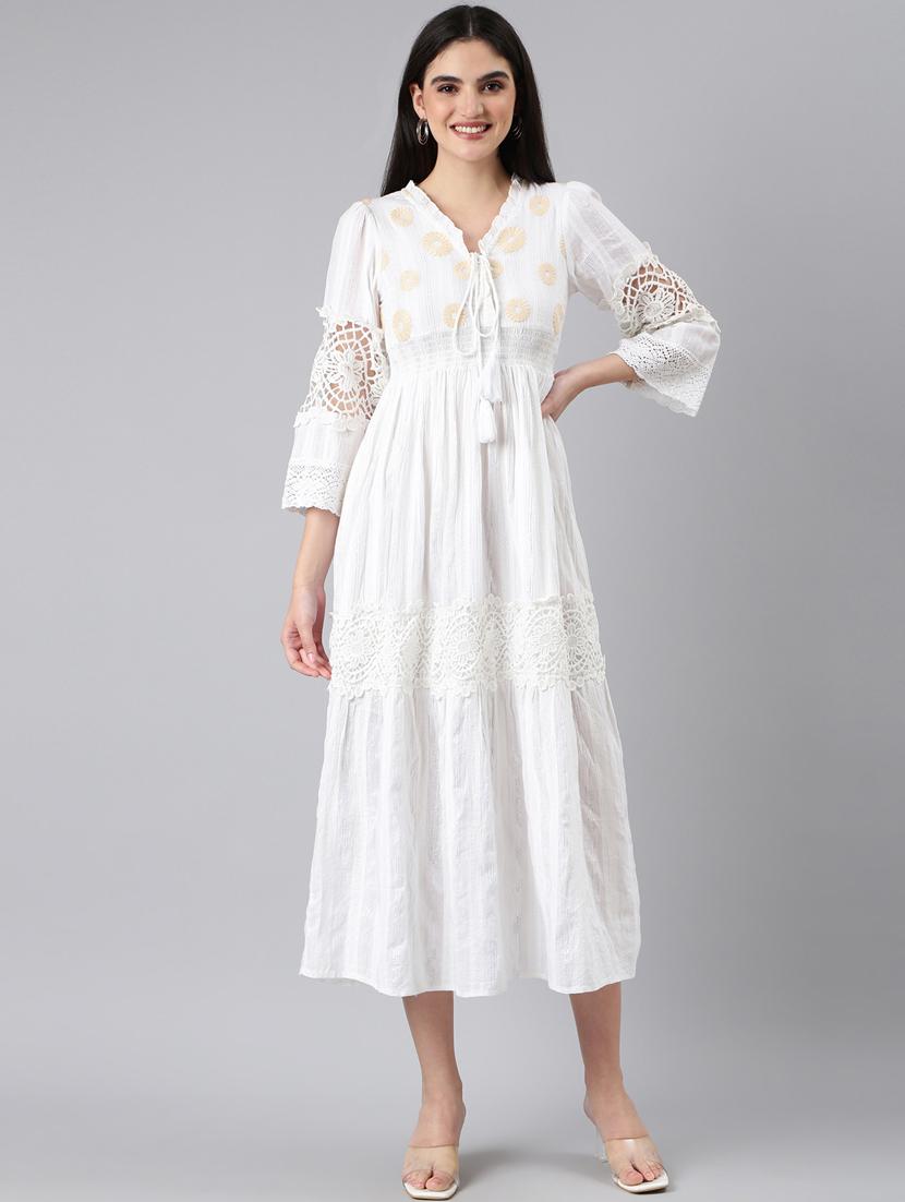 white solid with work fit & flare dress - 20383390 - Zoom Image - 0