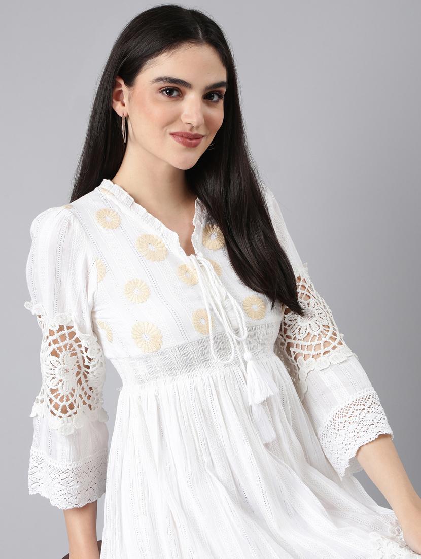 white solid with work fit & flare dress - 20383390 - Standard Image - 3