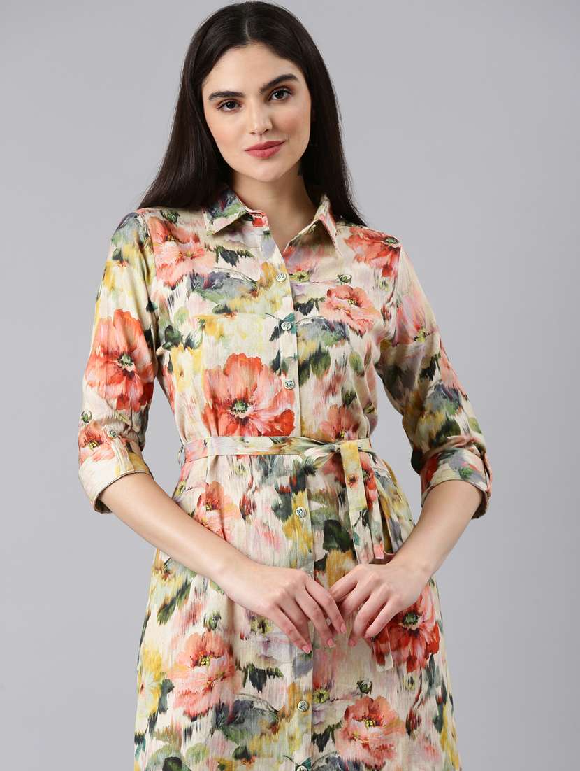 multi color floral shirt dress - 20383391 -  Standard Image - 3